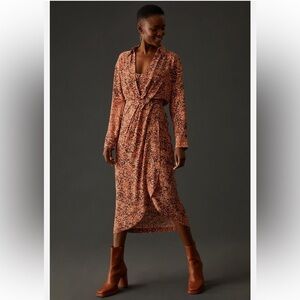 Anthropologie Leopard Print Twofer Wrap Midi Dress - size XS